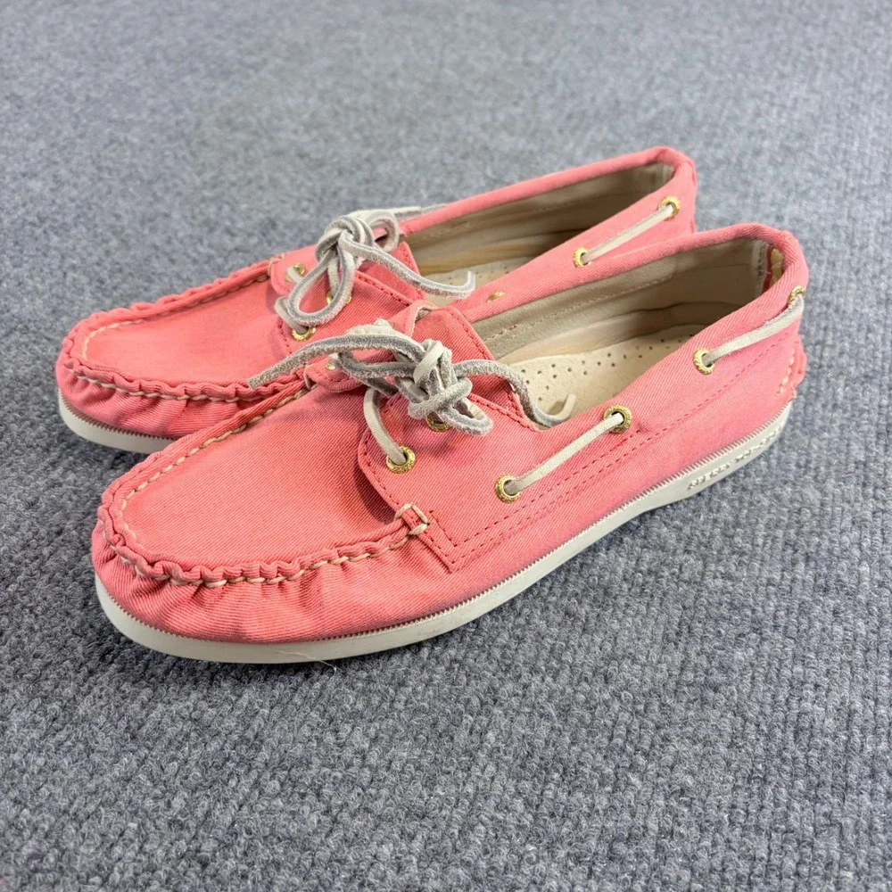 J.Crew Sperry Top-Sider Women 7.5 M Coral Pink Canvas Boat Shoes‎ 9826876